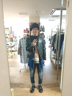 「ベレー帽推奨委員会」｜「アイテム（ライダースジャケット）」を使った、キヨキヨさん（メンズ・167cm）の春コーディネート