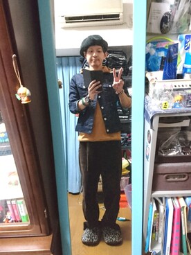 「ベレー帽推奨委員会」｜「アイテム（デニムジャケット）」を使った、キヨキヨさん（メンズ・167cm）の秋コーディネート