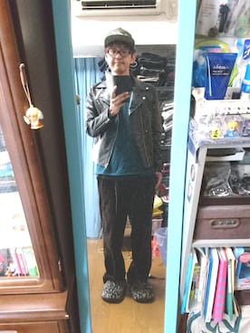 「ベレー帽推奨委員会」｜「アイテム（ライダースジャケット）」を使った、キヨキヨさん（メンズ・167cm）の秋コーディネート