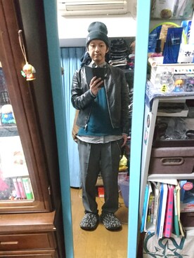 「ベレー帽推奨委員会」｜「アイテム（スラックス）」を使った、キヨキヨさん（メンズ・167cm）の冬コーディネート