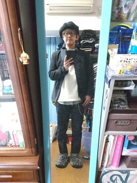「ベレー帽推奨委員会」｜「アイテム（その他アウター）」を使った、キヨキヨさん（メンズ・167cm）の冬コーディネート