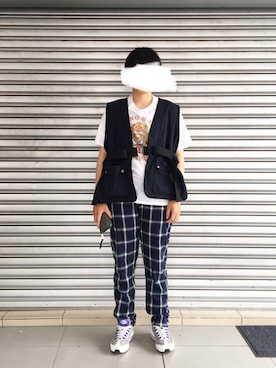 「plain-me（プレインミー）のアイテム（ダウンベスト）」を使った、juiceさん（メンズ・173cm）の春コーディネート