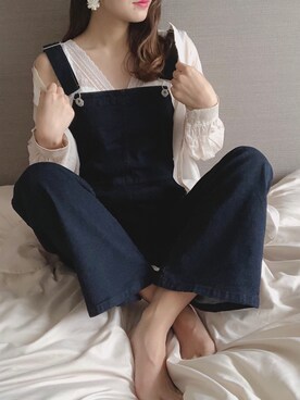 「Heather（ヘザー）のアイテム（サロペット/オーバーオール）」を使った、ariさん（レディース・158cm）の春コーディネート