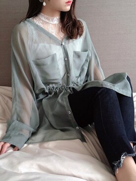 「Heather（ヘザー）のサイドスリットスケチュニックシャツ　885763（シャツ/ブラウス）」を使った、ariさん（レディース・158cm）の春コーディネート