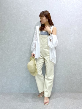 「透けトップス」｜「アイテム（サロペット/オーバーオール）」を使った、ariさん（レディース・158cm）の春コーディネート