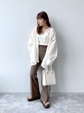「へザー」｜「アイテム（スラックス）」を使った、ariさん（レディース・158cm）の春コーディネート