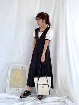 「スポサン」｜「アイテム（ジャンパースカート）」を使った、ariさん（レディース・158cm）の春コーディネート