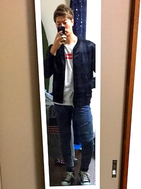 「NO ID.（ノーアイディ）のアイテム（スタジャン）」を使った、✗KANTA✘さん（メンズ・178cm）の春コーディネート