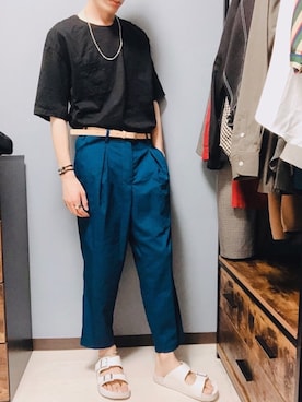 「EDWIN（エドウィン）のアイテム（サンダル）」を使った、_n.takuya_fさん（メンズ・175cm）の夏コーディネート