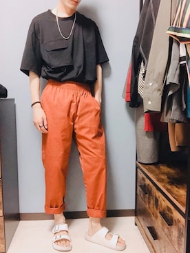 「EDWIN（エドウィン）のアイテム（サンダル）」を使った、_n.takuya_fさん（メンズ・175cm）の夏コーディネート
