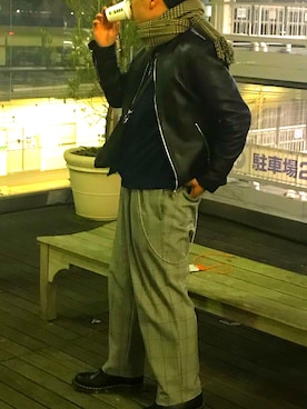 「ベロア」｜「アイテム（ライダースジャケット）」を使った、komeshiさん（メンズ・167cm）の冬コーディネート