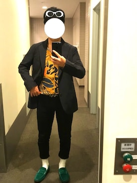 「アイテム（ローファー、グリーン系）」を使った、komeshiさん（メンズ・167cm）の冬コーディネート