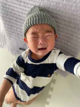 「アイテム（ロンパース、ブラック系）」を使った、Jinさん（キッズ・70cm）の秋コーディネート