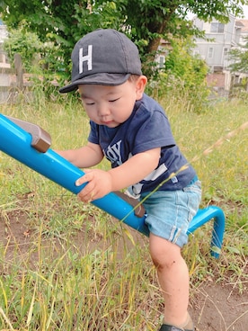 「BUDDY Lee（バディーリー）のアイテム（トップス）」を使った、Jinさん（キッズ・70cm）の夏コーディネート