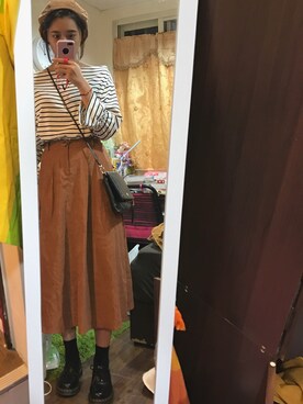 「NET（ネット）のアイテム（ハンチング/ベレー帽）」を使った、莊佩菁さん（レディース・168cm）の秋コーディネート