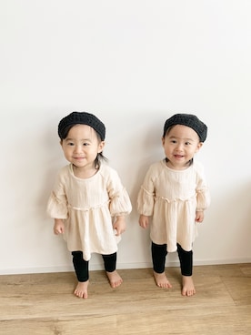 「袖ボリューム」｜「アイテム（ハンチング/ベレー帽）」を使った、a___ i r a. さん（キッズ・130cm）の春コーディネート