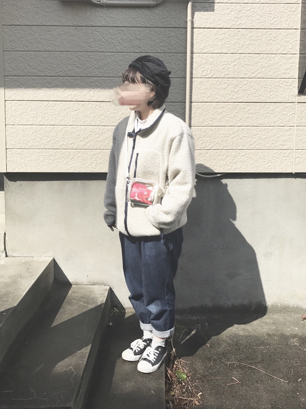 「Another Edition、ボブ、シンプル、クリアバッグ」｜「Another Editionのクリアポーチ（ポーチ、その他）」を使った、chiroruさん（レディース・156cm）の春コーディネートの1枚目の写真