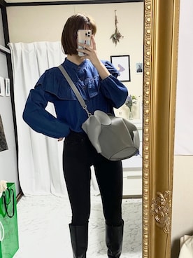 「JEANASIS（ジーナシス）のDENIMシルキースキニーパンツ/715842 （デニムパンツ）」を使った、120303rさん（レディース・168cm）の秋コーディネート