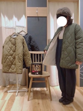 「Samansa Mos2 blue」｜「アイテム（ハンチング/ベレー帽）」を使った、m o eさん（レディース・152cm）の秋コーディネート