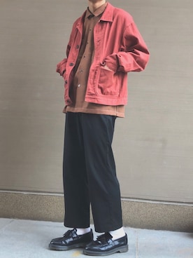 「アイテム（カバーオール、レッド系）」を使った、間井谷　勇生【大阪美容師】さん（メンズ・169cm）の冬コーディネート