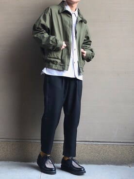 「チロリアンシューズ」｜「アイテム（ブルゾン）」を使った、間井谷　勇生【大阪美容師】さん（メンズ・169cm）の冬コーディネート
