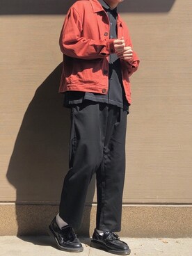 「アイテム（カバーオール、レッド系）」を使った、間井谷　勇生【大阪美容師】さん（メンズ・169cm）の春コーディネート