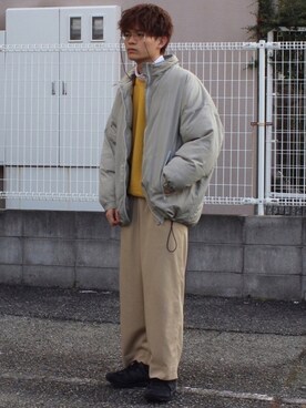 「kutir（クティール）のアイテム（ダウンジャケット/コート）」を使った、間井谷　勇生【大阪美容師】さん（メンズ・169cm）の秋コーディネート
