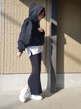 「GRL（グレイル）のリブニットロングスカート（スカート）」を使った、rena70さん（レディース・157cm）の冬コーディネート