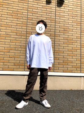 「coen（コーエン）のUSAコットンベアイラストロングスリーブTシャツ#（Tシャツ/カットソー、ホワイト系）」を使った、Yu☺︎さん（レディース・148cm）の春コーディネート