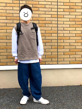 「GU（ジーユー）のアイテム（Tシャツ/カットソー、ホワイト系）」を使った、Yu☺︎さん（レディース・148cm）の春コーディネート