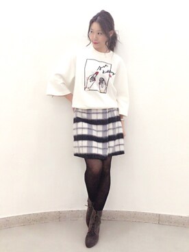 「Supreme.La.La.（シュープリームララ）のアイテム（Tシャツ/カットソー）」を使った、Harei Arakawaさん（レディース・168cm）の冬コーディネート