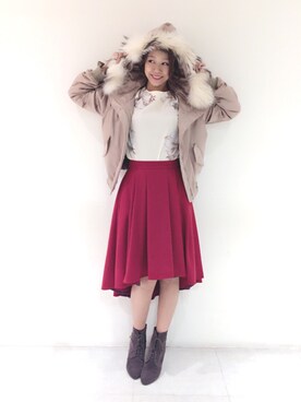 「パーティースタイル」｜「アイテム（ブルゾン）」を使った、Harei Arakawaさん（レディース・168cm）の冬コーディネート