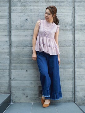 「Supreme.La.La.（シュープリームララ）のアイテム（パンツ）」を使った、Harei Arakawaさん（レディース・168cm）の夏コーディネート