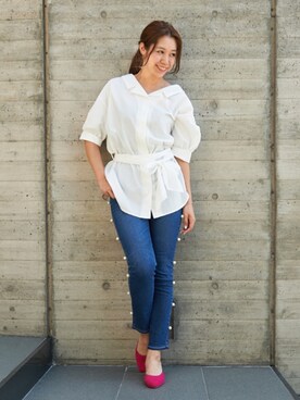 「Supreme.La.La.（シュープリームララ）のアイテム（パンツ）」を使った、Harei Arakawaさん（レディース・168cm）の夏コーディネート