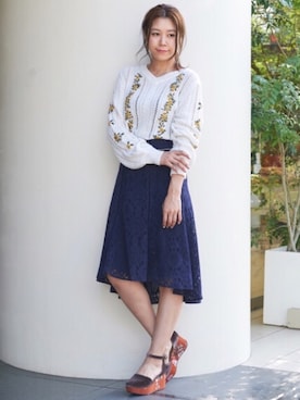 「Supreme.La.La.（シュープリームララ）のアイテム（パンプス）」を使った、Harei Arakawaさん（レディース・168cm）の秋コーディネート