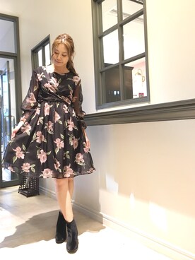 「Supreme.La.La.（シュープリームララ）のアイテム（ワンピース/ドレス）」を使った、Harei Arakawaさん（レディース・168cm）の秋コーディネート