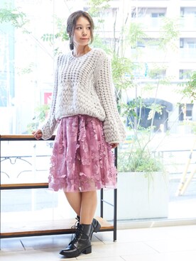 「Supreme.La.La.（シュープリームララ）のアイテム（スカート）」を使った、Harei Arakawaさん（レディース・168cm）の秋コーディネート