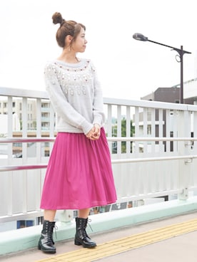「Supreme.La.La.（シュープリームララ）のアイテム（スカート）」を使った、Harei Arakawaさん（レディース・168cm）の冬コーディネート