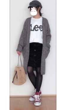 「earth music&ecology（アースミュージックアンドエコロジー）の・コーデュロイミニタイトスカート（スカート）」を使った、haruさん（レディース・162cm）の冬コーディネート