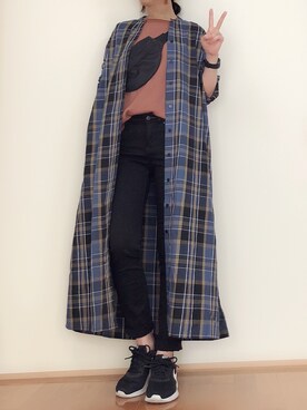 「ワッフルクルーネックＴ」｜「アイテム（ワンピース/ドレス）」を使った、haruさん（レディース・162cm）の秋コーディネート