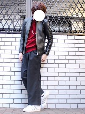 ネックレスを使った 赤ニット のメンズ人気ファッションコーディネート Wear