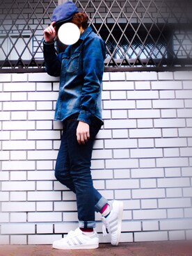 「EDWIN（エドウィン）のアイテム（帽子）」を使った、りょうすけさん（メンズ・166cm）の冬コーディネート