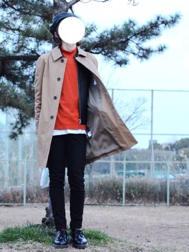 「アイテム（ステンカラーコート）」を使った、りょうすけさん（メンズ・166cm・10代）の春コーディネート