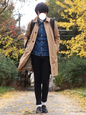 「UNIQLO（ユニクロ）のWOMEN ウルトラストレッチジーンズ（デニムパンツ）」を使った、りょうすけさん（メンズ・166cm）の秋コーディネート