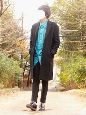 「FACTOTUM（ファクトタム）のアイテム（チェスターコート）」を使った、りょうすけさん（メンズ・166cm）の冬コーディネート