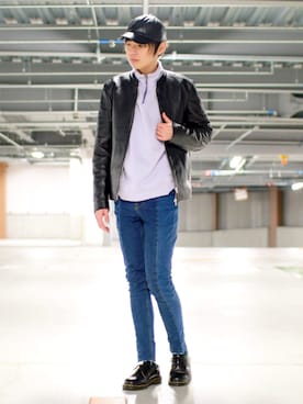 「ハーフパンツ」｜「アイテム（ライダースジャケット）」を使った、りょうすけさん（メンズ・166cm）の春コーディネート