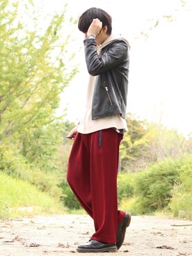「ストリート服が好き」｜「アイテム（ライダースジャケット）」を使った、りょうすけさん（メンズ・166cm）の秋コーディネート