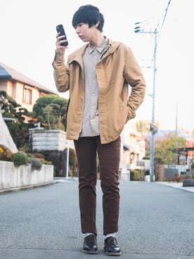 「チョコ色に染まれ」｜「アイテム（マウンテンパーカー）」を使った、りょうすけさん（メンズ・166cm）の冬コーディネート