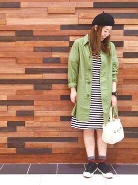 「coen（コーエン）のフリルフレアスリーブワンピース（ワンピース、その他）」を使った、coen  あんどうさん（レディース・163cm）の春コーディネート