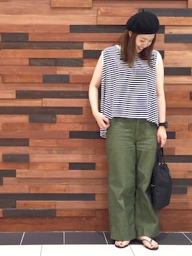 「coen（コーエン）のUSAコットンドレープヘムノースリーブロングＴシャツ（Tシャツ/カットソー、ホワイト系）」を使った、coen  あんどうさん（レディース・163cm）の夏コーディネート